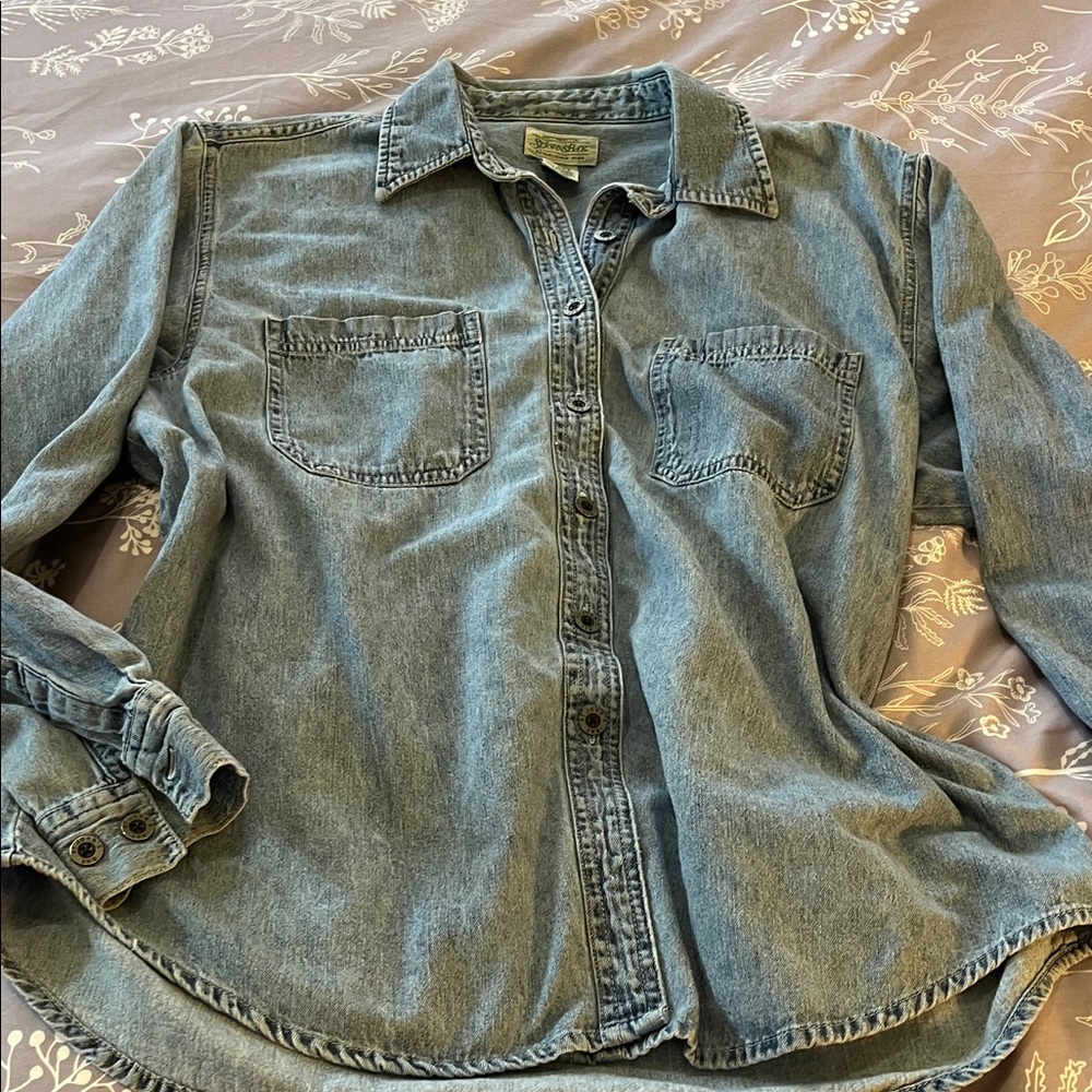 St. John's Bay Light Blue Denim Button-Down Shirt - Picture 3 of 6